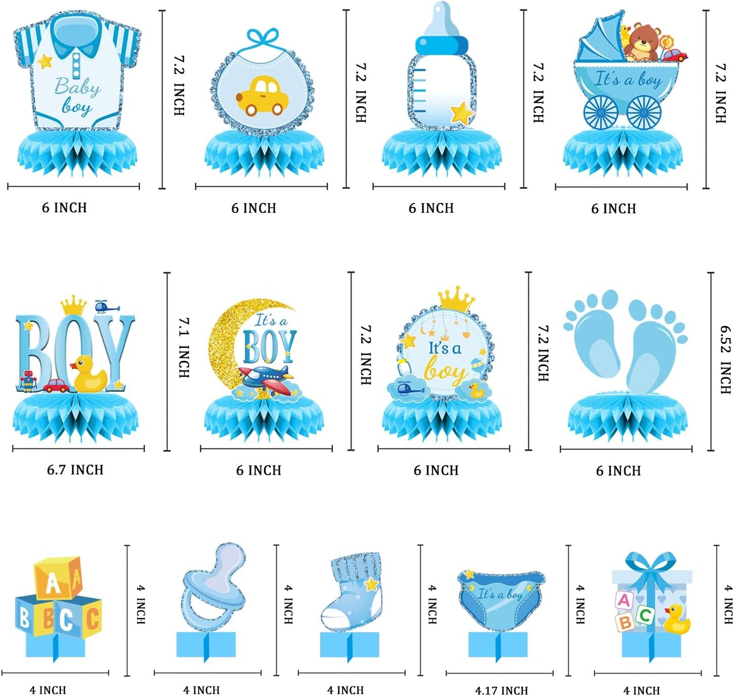 13 Pcs Centerpieces for Tables boy Honeycomb Centerpieces Baby Shower Decorations&#xFF0C;It&#x27;s a boy party supplies&#xFF0C;Gender Reveal boy Baby Shower Centerpiece for Baby boys Party Birthday Tables Decorations