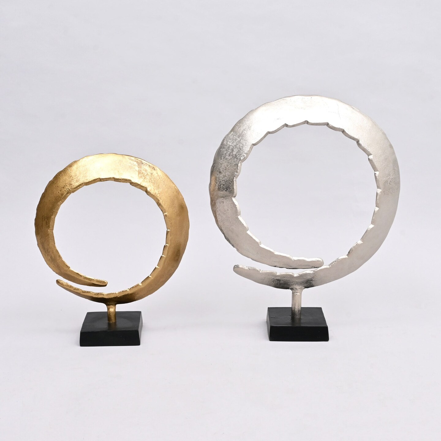 Dual Harmony Rings Sculpture – Set of 2 Modern Aluminum Art Pieces-14x4.5x18"