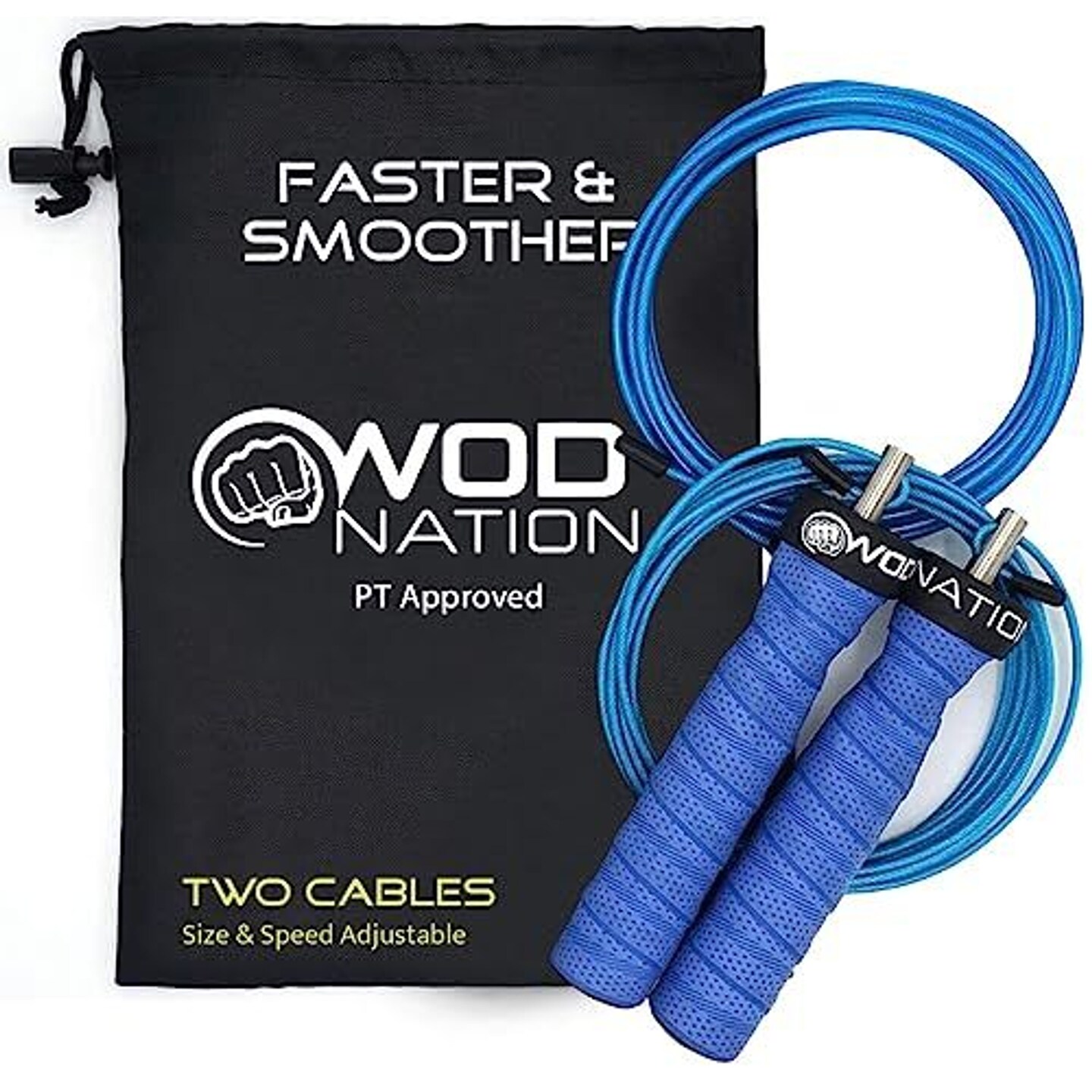 WOD Nation Attack Speed Adjustable Jump Rope With Unique Two Cable Skipping Workout System, One Thick and One Light 11 Foot Cable, Perfect for Double Unders For High Intense, Fits Men and Women