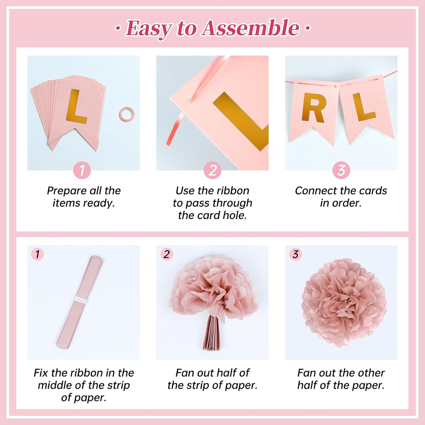 Pink Baby Shower Decorations with Ivory White Paper Pom Poms Rose Gold Dusty Pink Balloons Banner for Gender Reveal Birthday Party Baby Shower Decorations