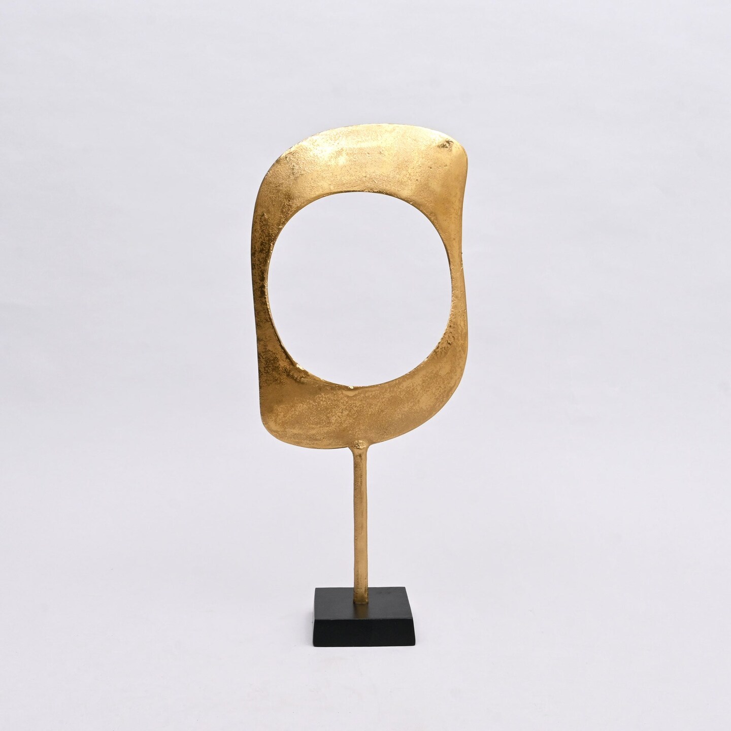 Gold & Nickel Aluminum Ring Sculptures with Black Base – Set of 2 (23" & 21" H)