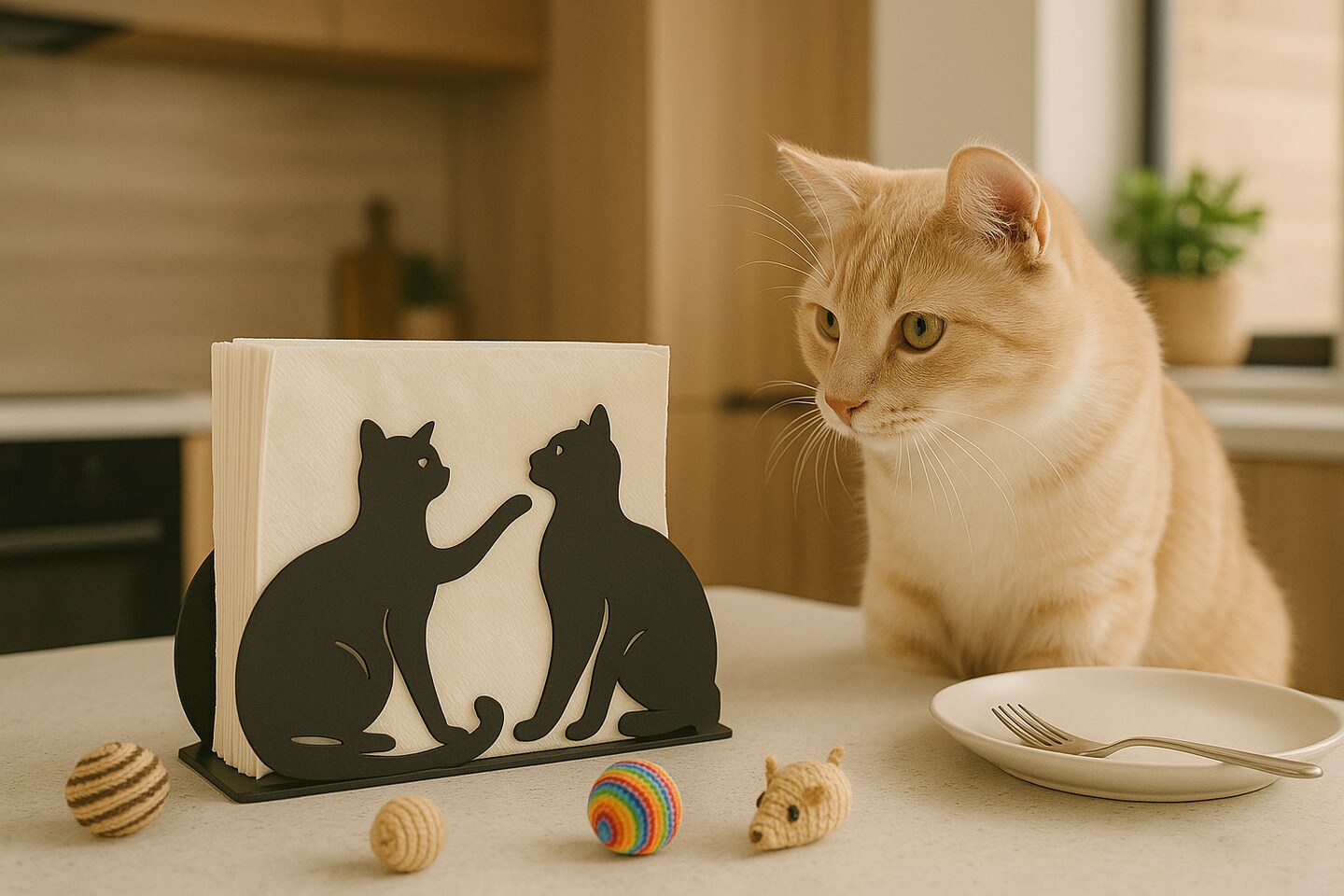 Mango Steam Tabletop Cat Napkin Holder For Home, Kitchen