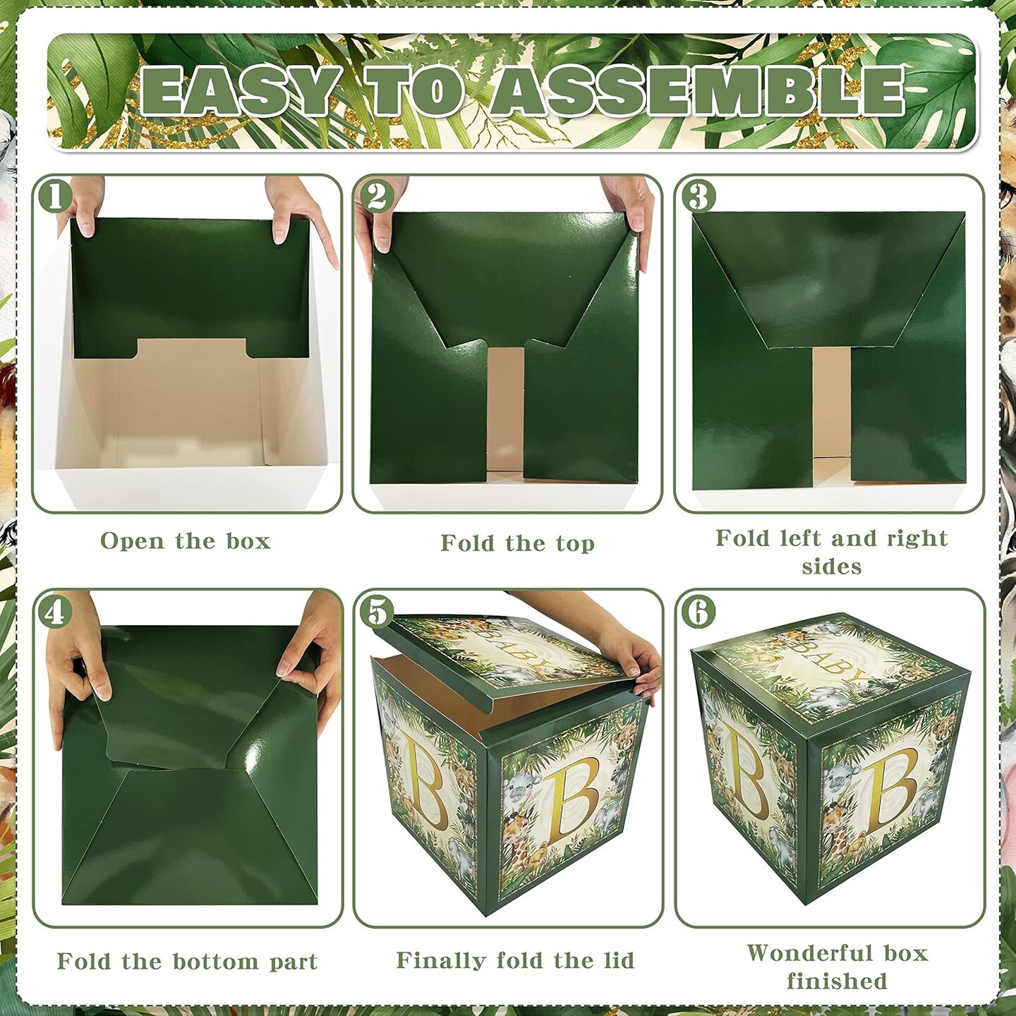 Jungle Safari Baby Boxes With Letters for Baby Shower Decorations - Animal Theme Decor Balloon Blocks for Safari Baby Shower, Gender Reveal Party Supplies (Boy/Girl)