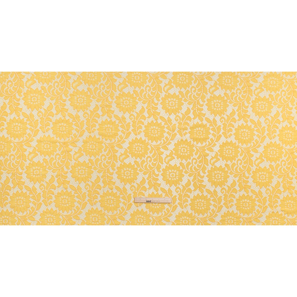 1 Yard Sunshine Yellow Floral Re-Embroidered Lace Fabric Nylon Cotton Sheer Overlay 54 Inch Wide