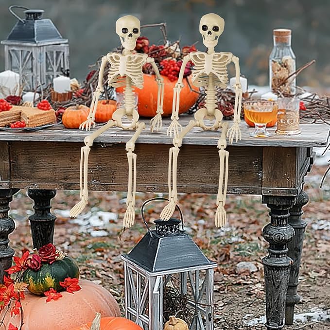 2 Pack Posable Halloween Skeleton, 16&#x22; Full Body Halloween Skeleton Decor with Movable Joints, Small Skeleton Halloween Decor, Halloween Party Indoor Decorations