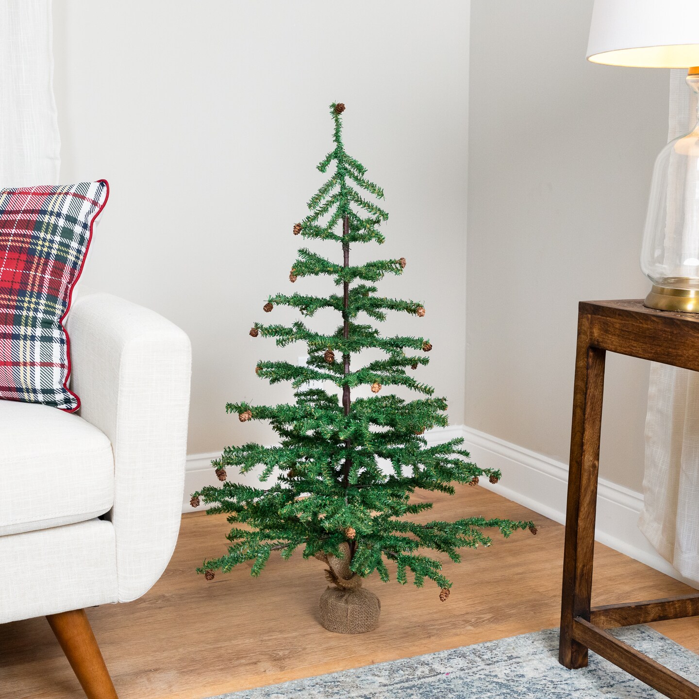 Northlight Medium Artificial Christmas Tree with Mini Pine Cones in Burlap Base - 3&#x27; - Unlit
