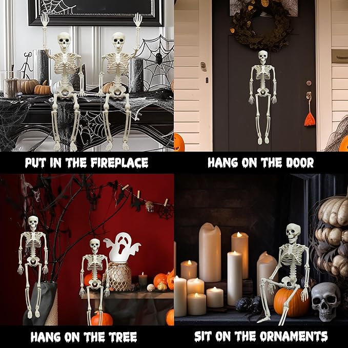 Halloween Skeleton Decorations, 2 Pack 26 Inch Full Body Skeleton with Movable Posable Joints, Human Bones Decorations for Graveyard Indoor Outdoor Decor