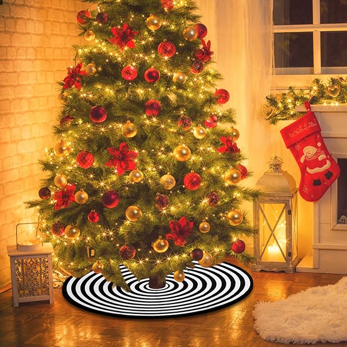 Black and White Christmas Tree Skirt, Rustic Farmhouse Christmas Decorations Ornaments, 36 Inch Tree Skirt Mat Decor for Merry Xmas Holiday