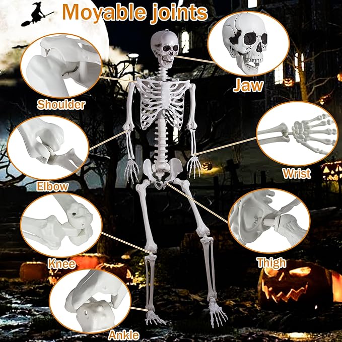 7.9ft/240cm Halloween Skeleton Full Body Outdoor Yard Skeleton with Movable Joints Realistic Poseable Human Bones Skeleton for Halloween Lawn Party Prop (7.9ft)
