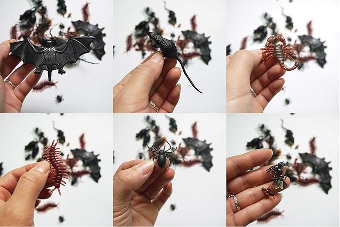 40 Pieces Plastic Realistic Insects/Bugs - Fake Mice, Cockroaches, Spiders, Scorpions, Flies and Centioedes for Halloween Party Favors and Decoration
