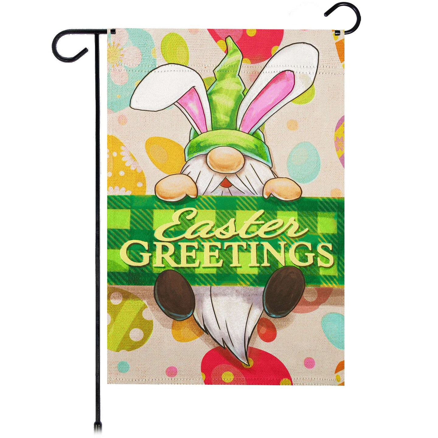 G128 Happy Easter Gnome Greetings Garden Flag 12x18 In Double Sided Easter Yard Garden Lawn Decoration