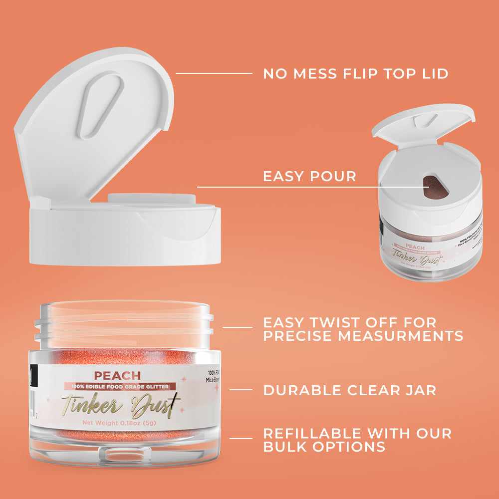 Bakell - Peach Tinker Dust Edible Glitter (5g, 1x Jar) for Food, Desserts, and Beverages!
