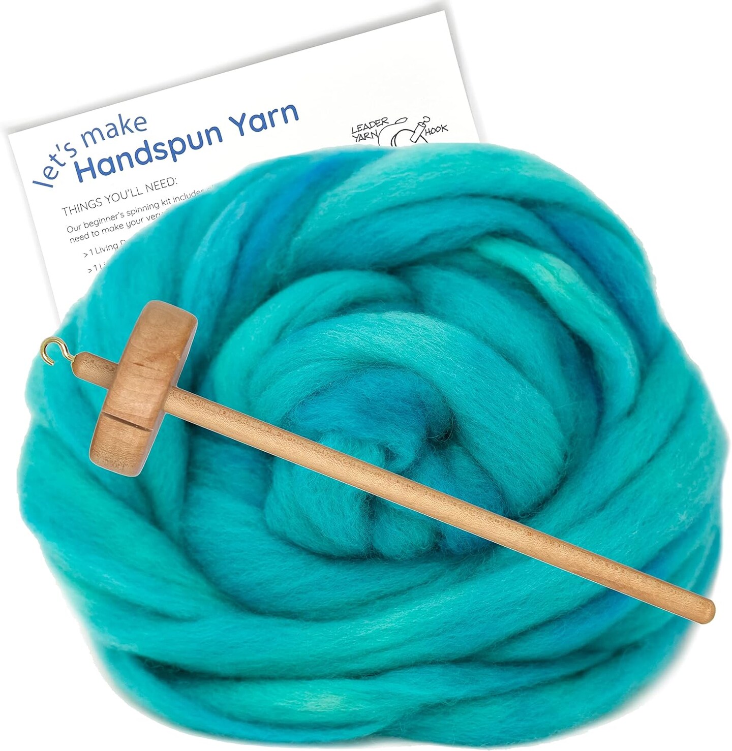 LEARN TO SPIN - Beginner&#x27;s Spinning Kit with Hand Dyed BFL Roving, Drop Spindle &#x26; Printed Instructions w/ Video. Many Colors.