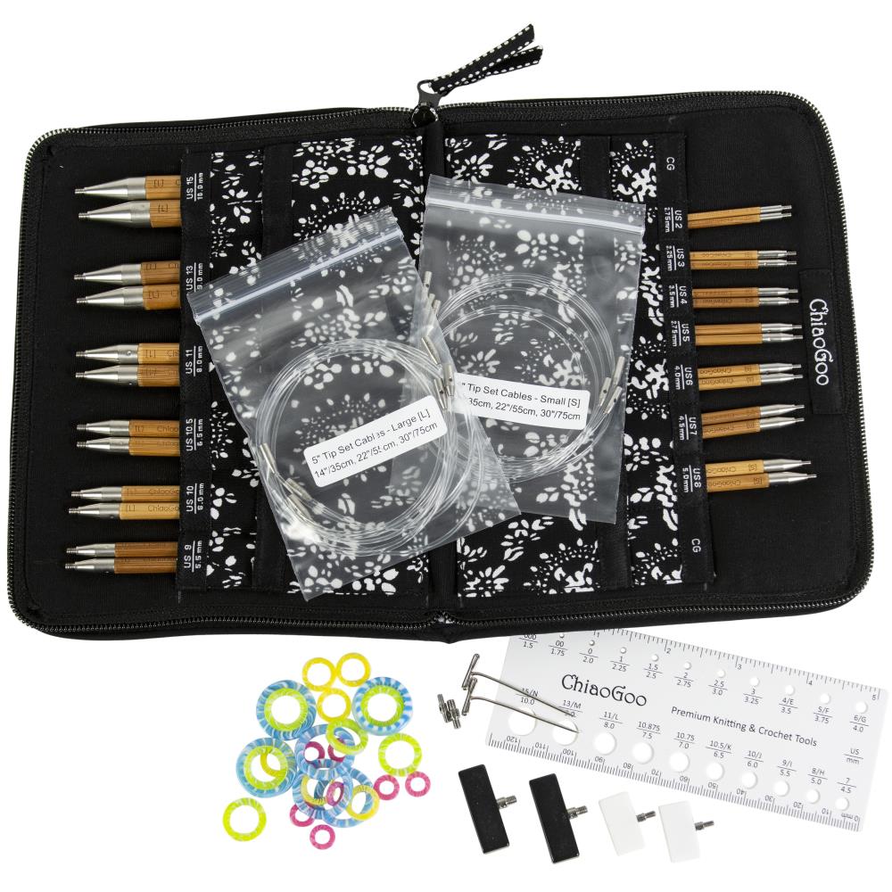 ChiaoGoo SPIN Bamboo Interchangeable Tips 5" Set - Complete - US 2-15