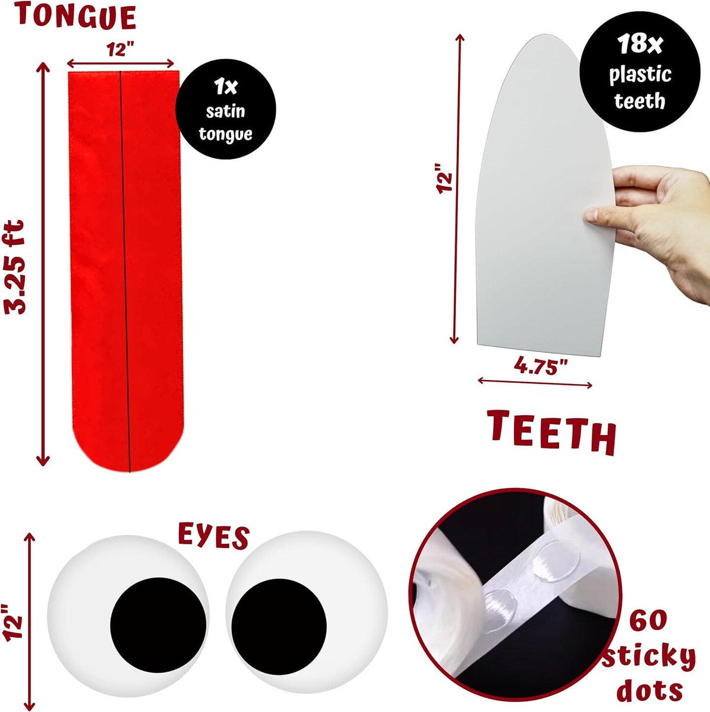 4E&#x27;s Novelty Monster Trunk or Treat Car Decoration Kit - Huge Tongue Monster Face with Teeth &#x26; Tongue - Reusable Waterproof Halloween Car, SUV, Garage Door &#x26; Outdoor Party Decorations