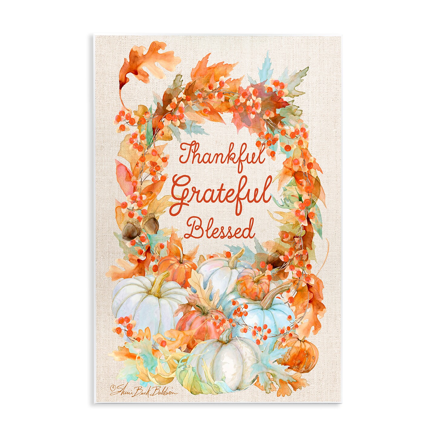 Thankful Grateful Blessed Autumn Harvest Wall Plaque Art