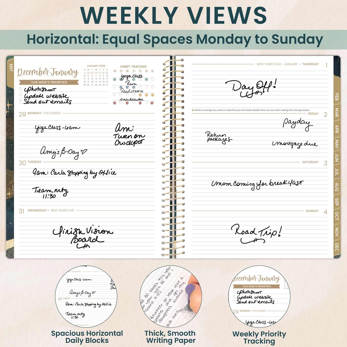 bloom daily planners 2026 Soft Cover Weekly & Monthly Planner, 8.5" x 11", Celestial Skies