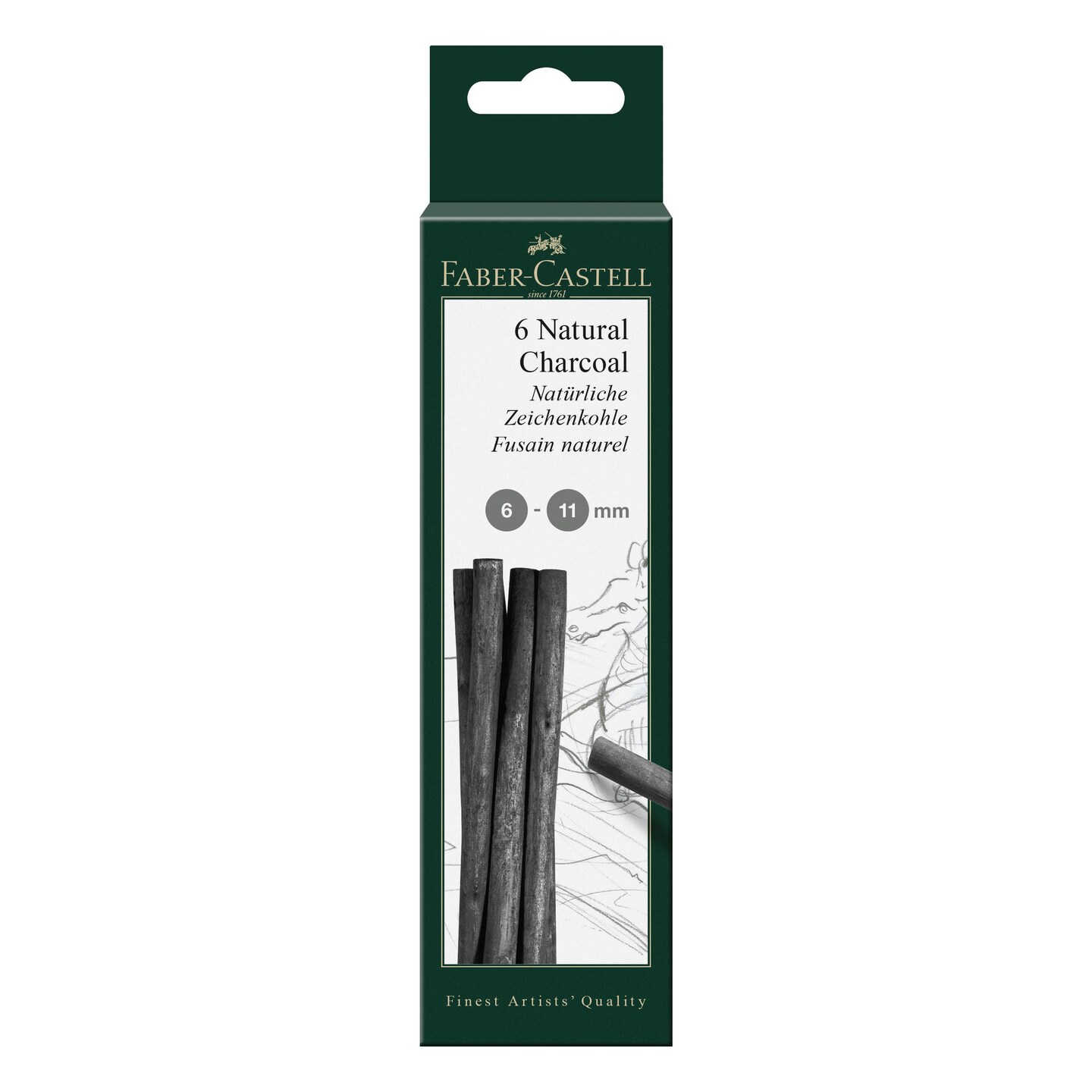 Faber-Castell Pitt Natural Willow Charcoal Sticks 6/Pkg-6-11mm