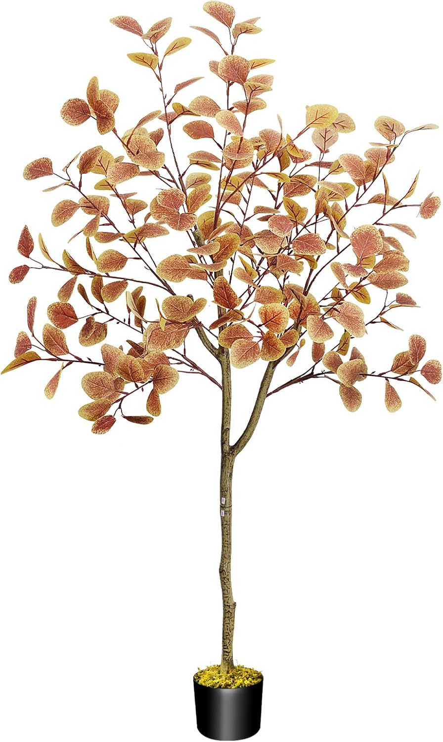 Artificial Fall Tree for Decoration Autumn Eucalyptus Floor Tree(Orange-1pc)