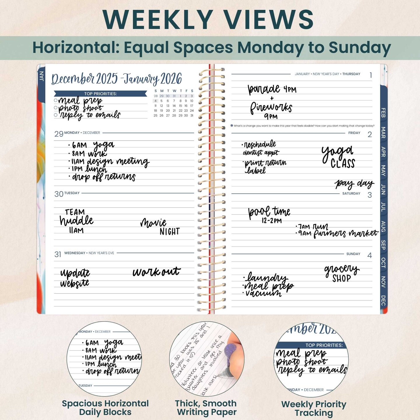 bloom daily planners 2026 Soft Cover Weekly &#x26; Monthly Planner, 5.5&#x22; x 8.25&#x22;, Brilliant Brushstrokes