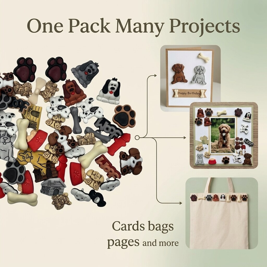 Dog Theme Craft & Sewing Buttons – 50 Piece Novelty Button Assortment