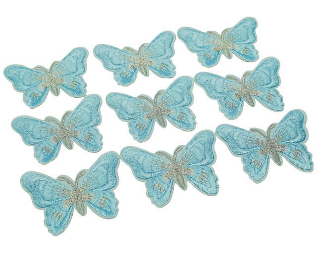 3"x 2 1/4" Blue / Silver Embroidery Heat Transfer Iron On Butterfly Patch Pack of 72