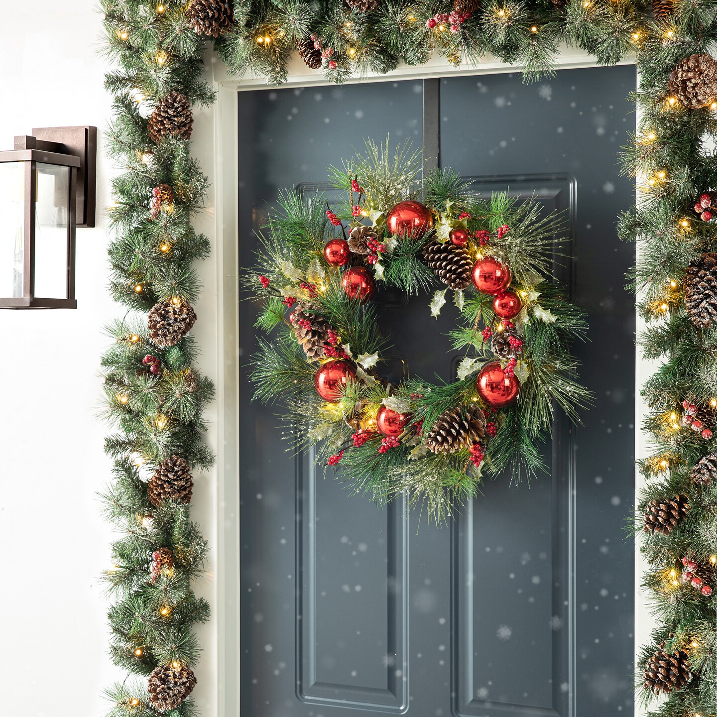 Set of 2 6ft Pre-Lit Christmas Garland with Warm Light LED Lights, Three Function
