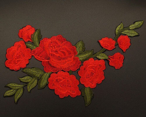 8&#x22;x 12 1/2&#x22; Red Rose Embroidery Heat Transfer Patch Pack of 12