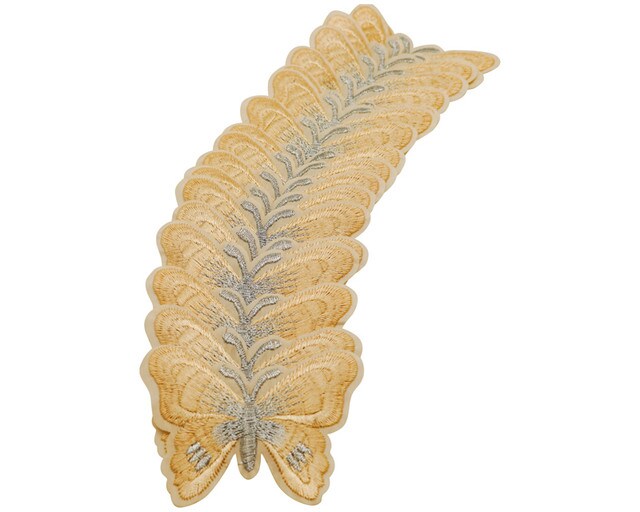 3"x 2 1/4" Champagne / Silver Embroidery Heat Transfer Iron On Butterfly Patch Pack of 72