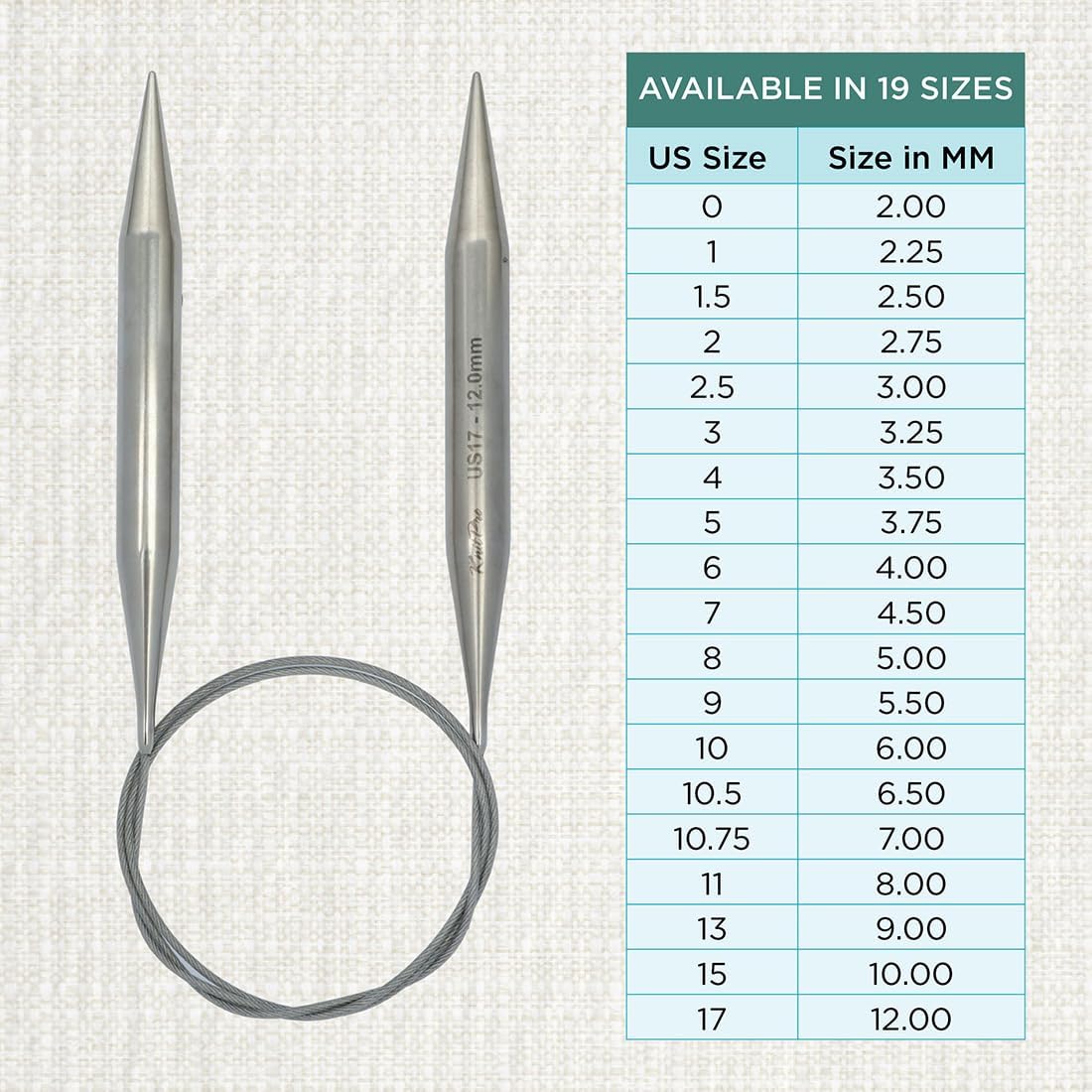 KnitPro Stelo Lace Fixed Circular Knitting Needles 40" Size 0 - 17