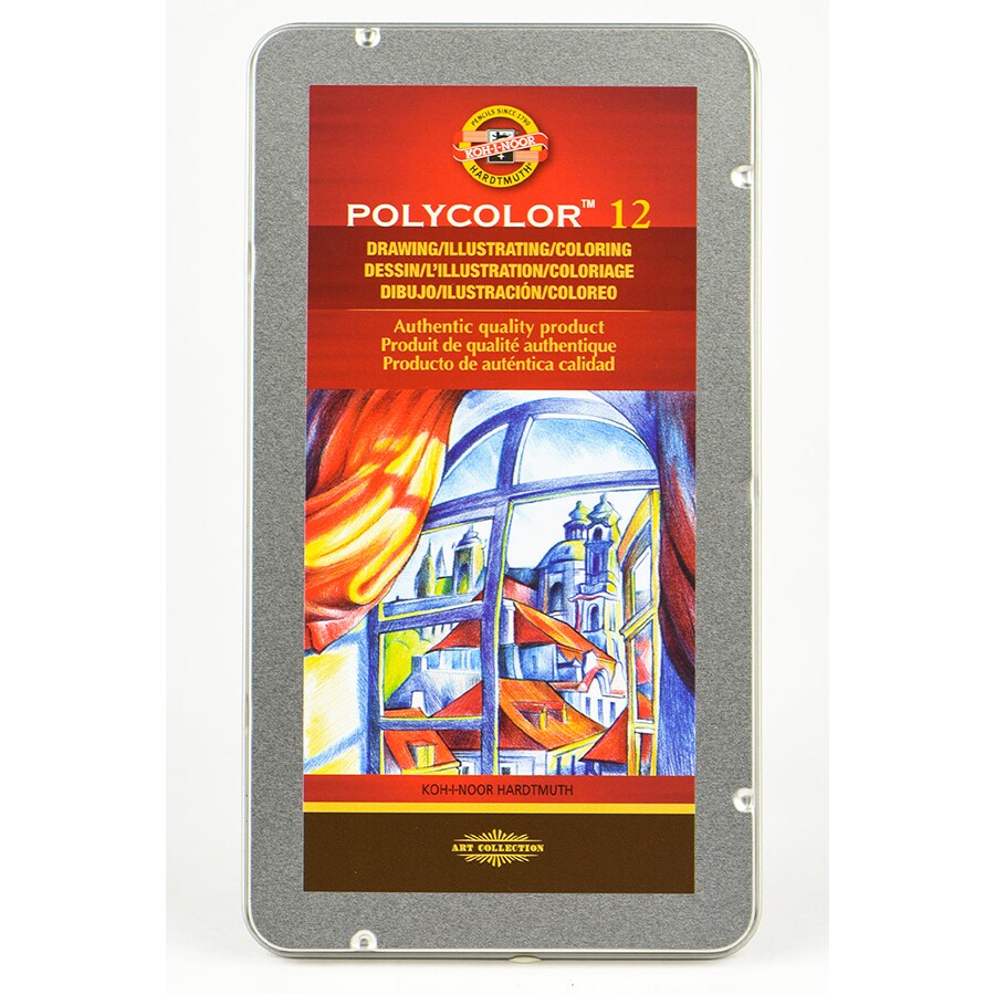 Koh-I-Noor Polycolor Drawing Pencil Set, 12 Assorted Colors in Tin