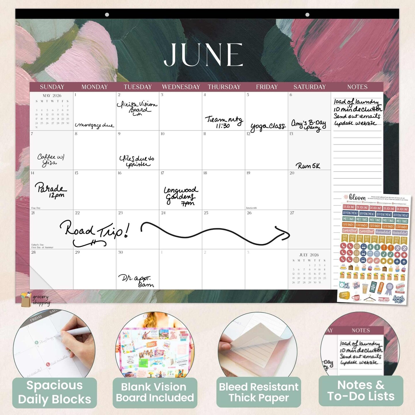 bloom daily planners 2026 Desk & Wall Calendar, 16" x 21", Paint Strokes