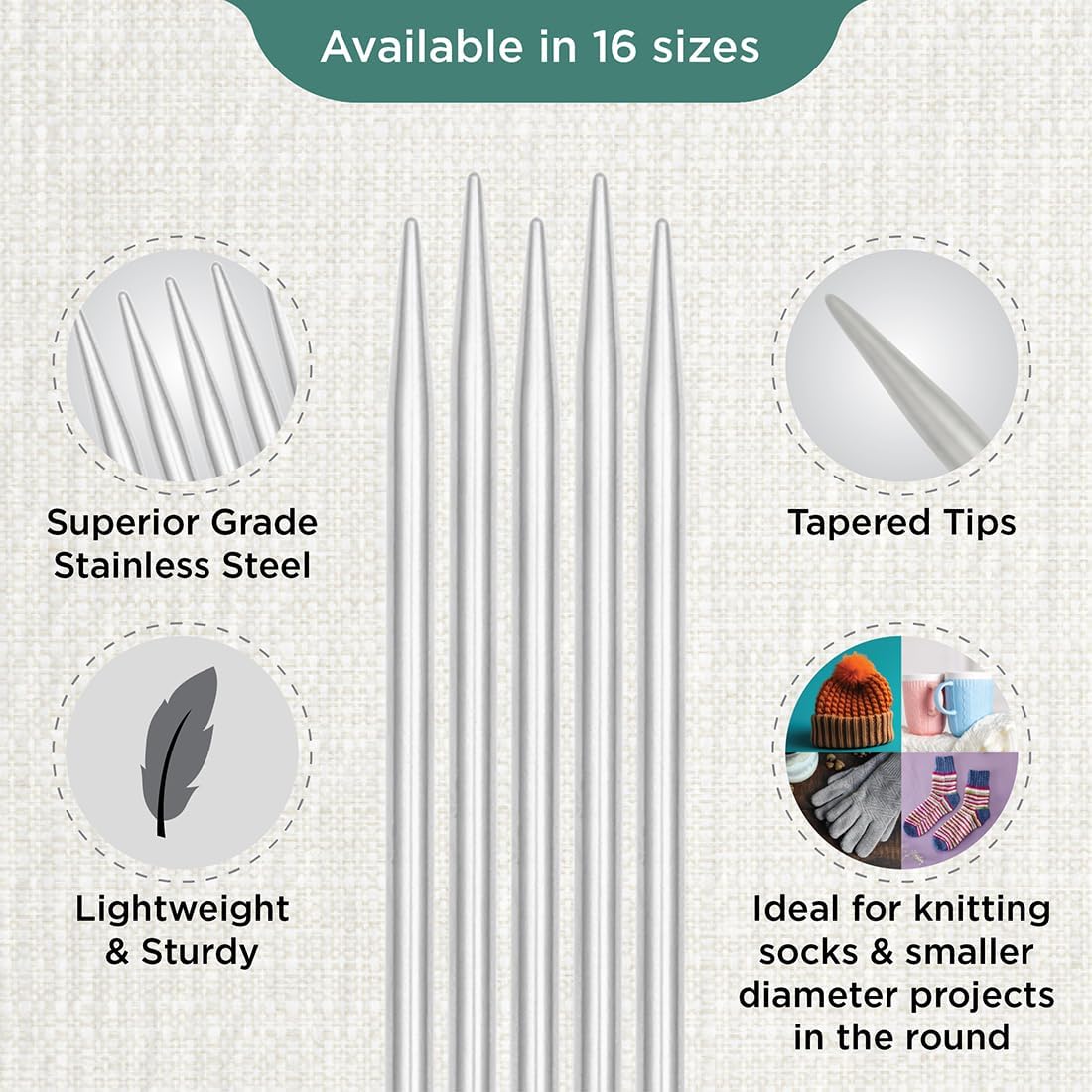 KnitPro Stelo Double Pointed Knitting Needles 6" (15cm) Set of 5 Size 0 - 11