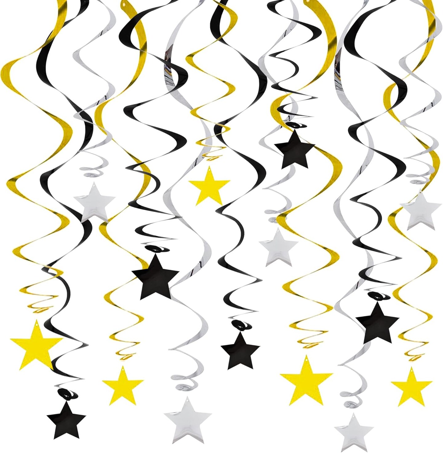 Black Gold Silver Star Hanging Swirl Decorations