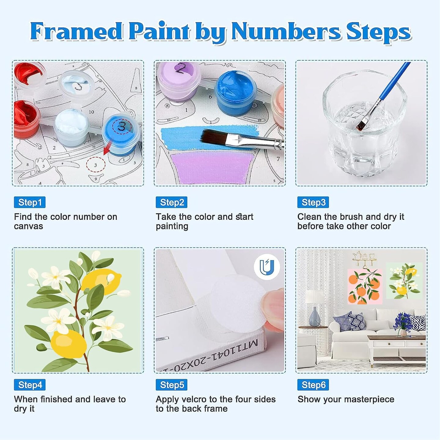 2 Pack Framed Paint by Numbers Kit for Kids,Easy Acrylic Paint by Numbers Kits on Canvas,Fruit Oil Painting Paint by Number for Adults Beginners for Home Wall Decor (8x8inch)