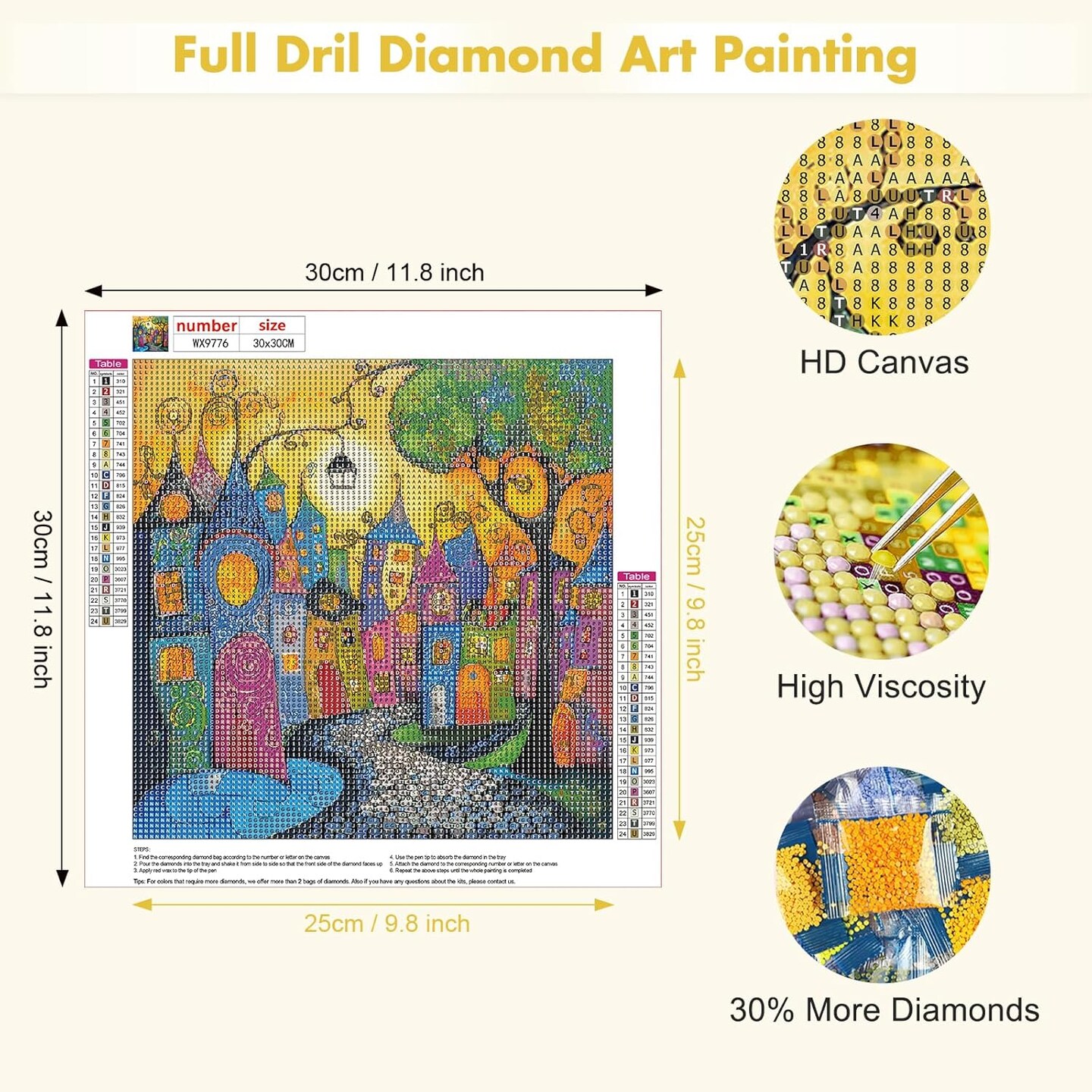 DIY Colorful Houses Diamonds Painting Kits for Adults, 5D Full Drill Diamond Art Painting Kits, Street Houses Gem Arts and Crafts for Home Wall Decor 12X12in