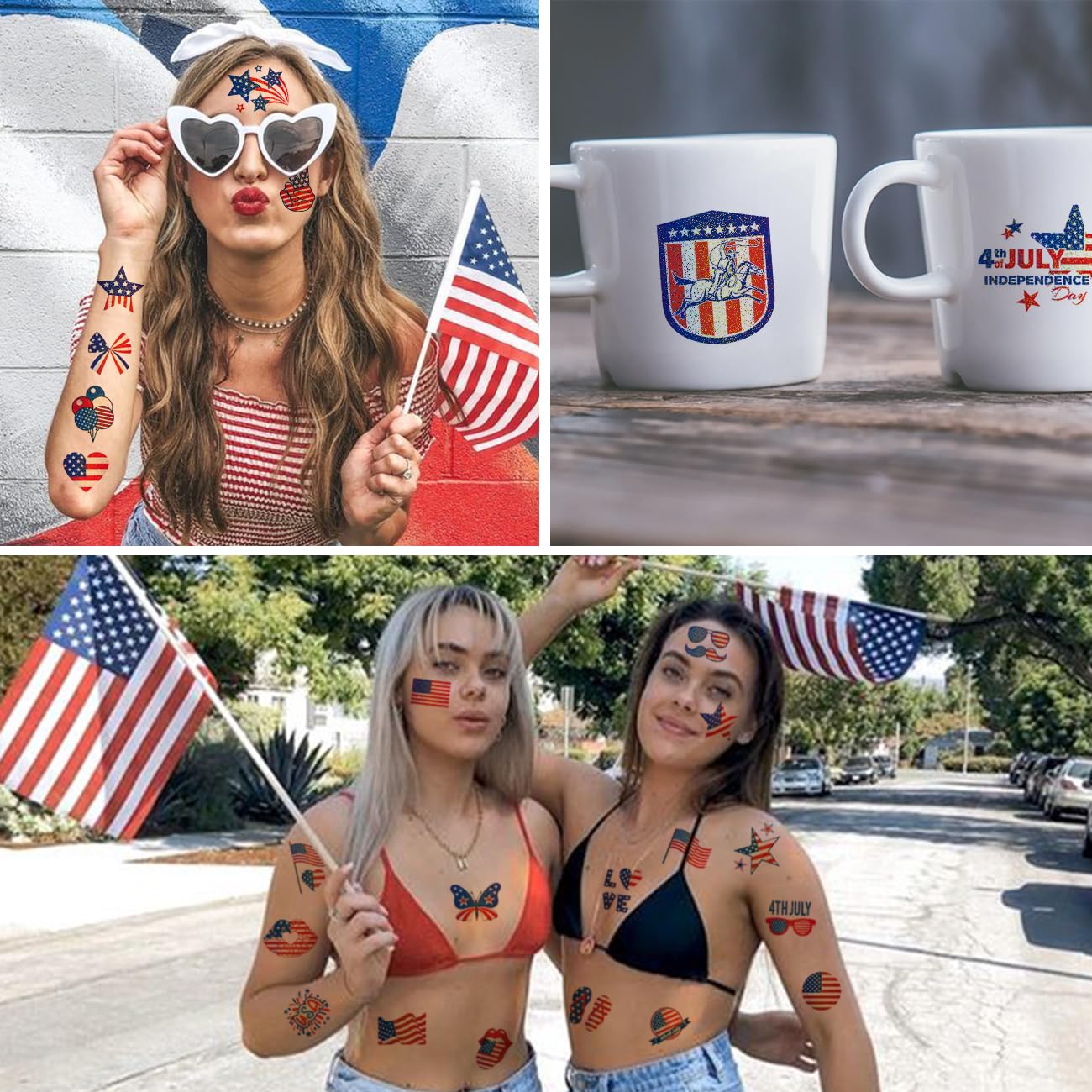 Glitter 4th of July Temporary Tattoos for Kids