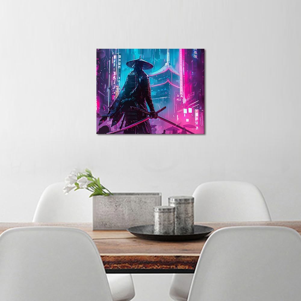 DIY Oil Painting Kit Modern Painting of a Samurai Painting Cyberpunk Fantasy Paint by Numbers for Adults Beginner with Paintbrushes for Home Wall Decor 16 x 20 inch