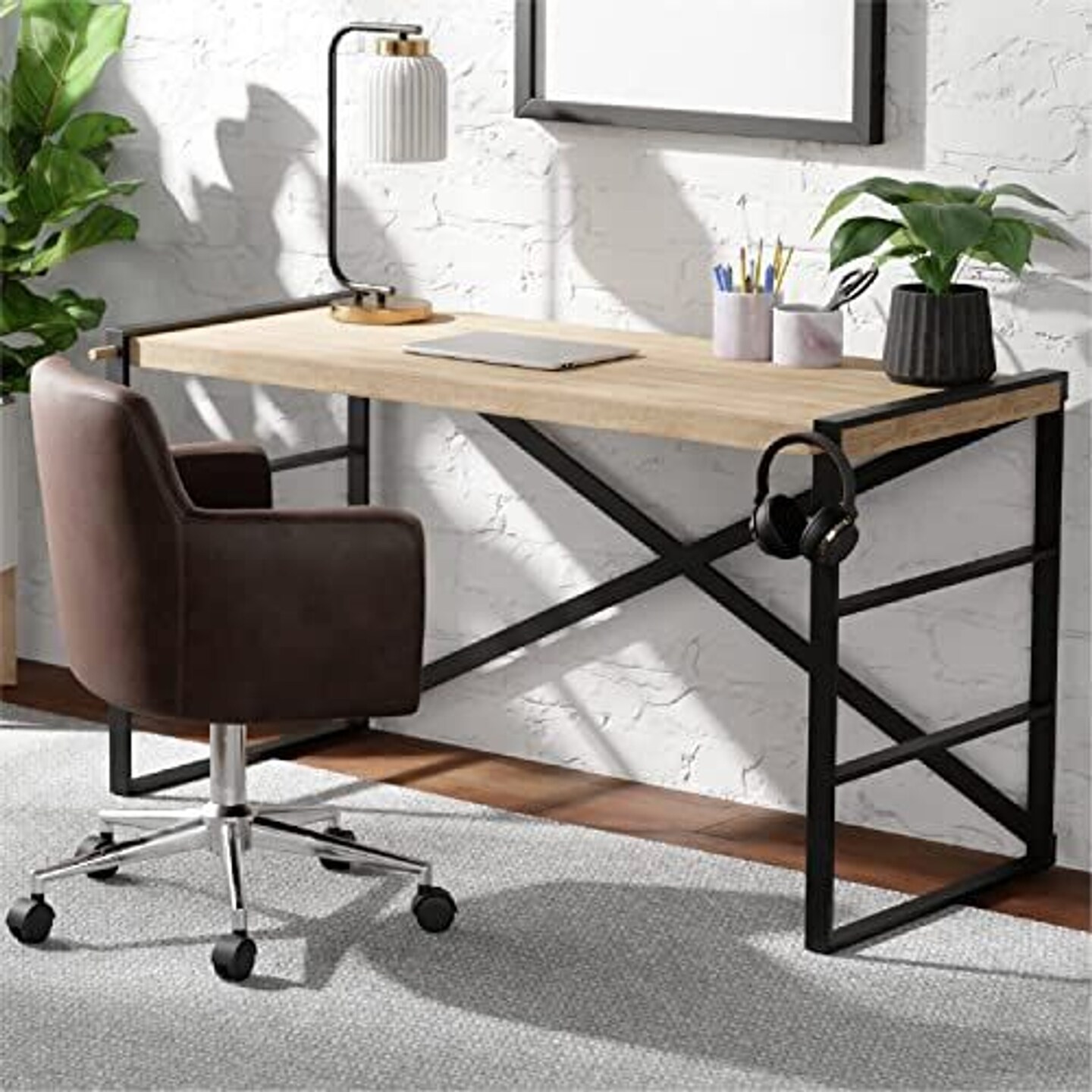 Stead Industrial Computer Desk - 55&#x201D; Wooden Desk - Great for Offices, Living Rooms, and Bedrooms - Modern Home Decor - Office Furniture (Oak)