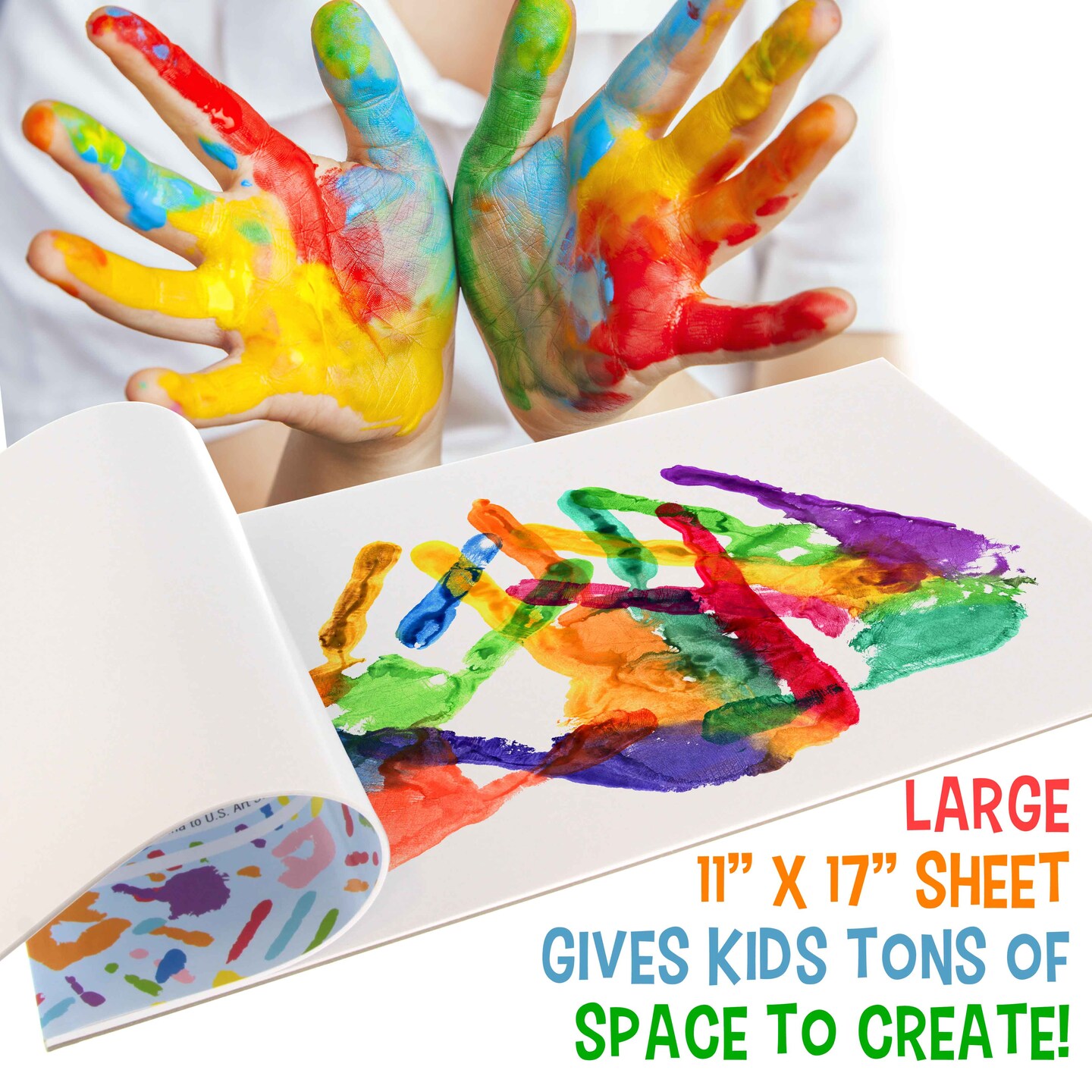 11&#x201D; x 17&#x22; Large Finger Painting Pad (2 Pack, 25 Sheets Each) - 60lb (100gsm) Acid-Free Coated Sheets, Finger Paint Paper for Painting, Drawing, Crafts, Artwork - Kids, Toddlers