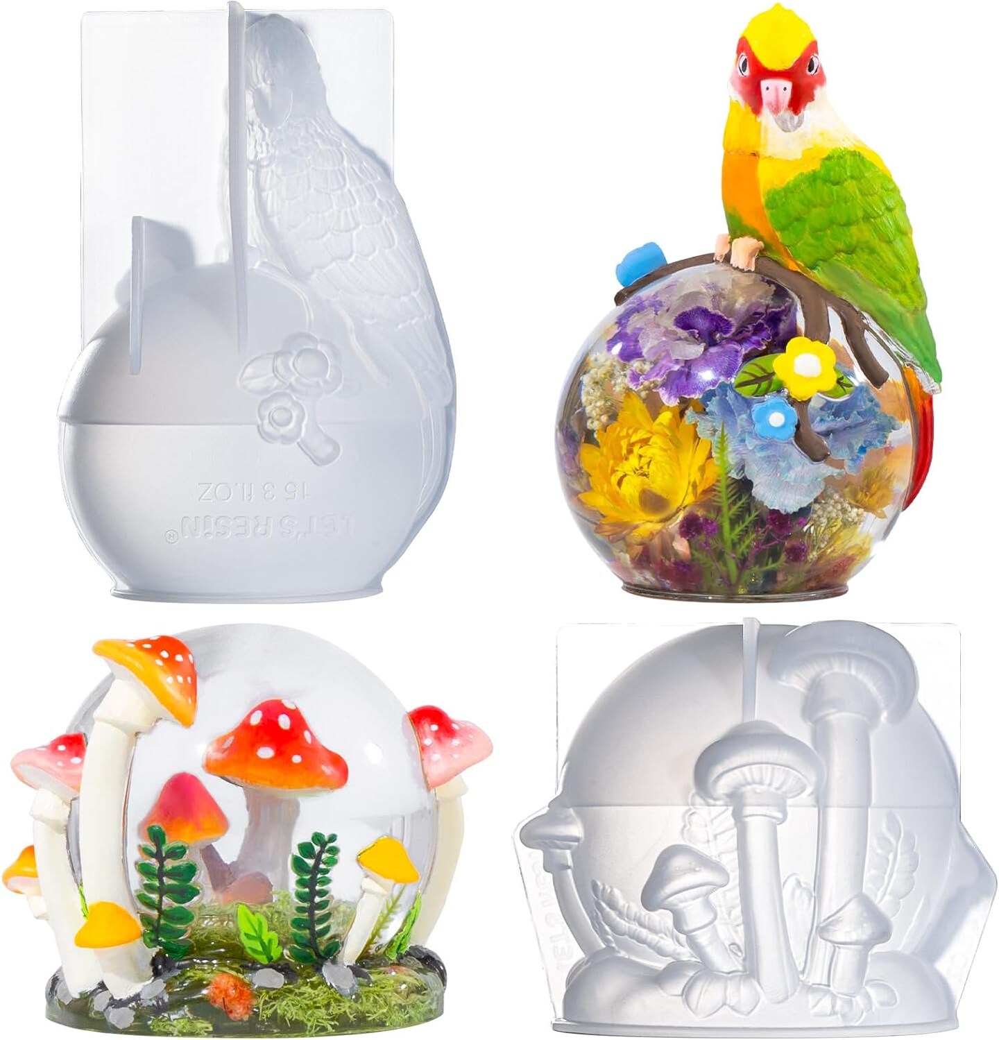 LET’S Resin Crystal Ball Resin Molds, Crystal Orb Decorative Statue Silicone Molds with Mushroom Stand and Bird Figurine,3D Sphere Epoxy Resin Molds for DIY Tabletop Decor, Housewarming Gifts