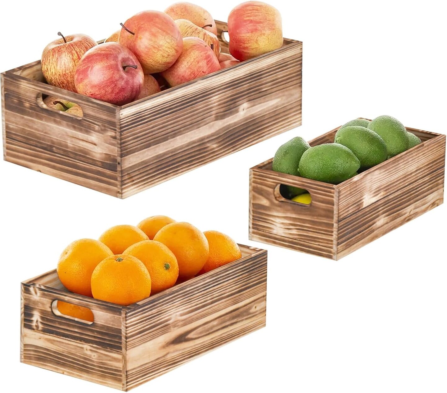 Set of 3 Wooden Boxes for Storage Small Crates