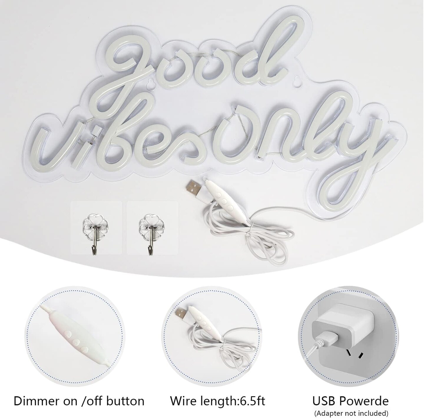 Good Vibes Only Neon Signs for Wall Decor, Neon Lights LED Signs Suitable for Summer Living Room, Beer Bar, Game Room, Hotel, Birthday Party, Restaurant, Christmas, Unique Gift for Lover