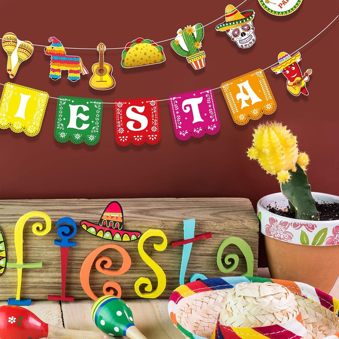 Cinco De Mayo Banner Mexican Party Supplies Sign Banner Garland Fiesta Party Decoration Day of The Dead Backdrops Ceiling Hanging Card Tissue Decorations for Mexican Festival Tacol Theme Birthday