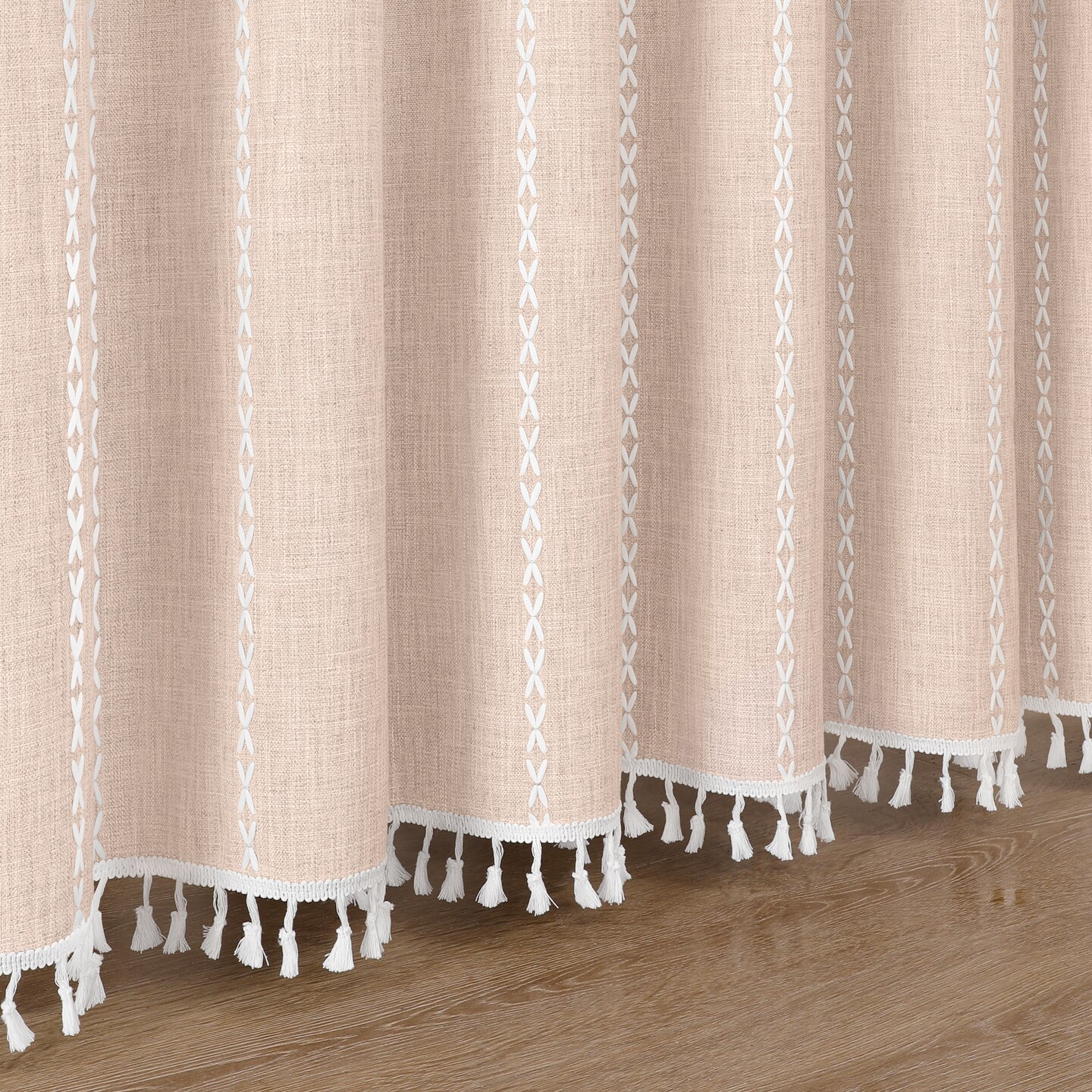 Americanflat 71x71 Woven Linen Shower Curtain with Tassel Accents - Includes 12 Grommets and Hooks - 100% Polyester