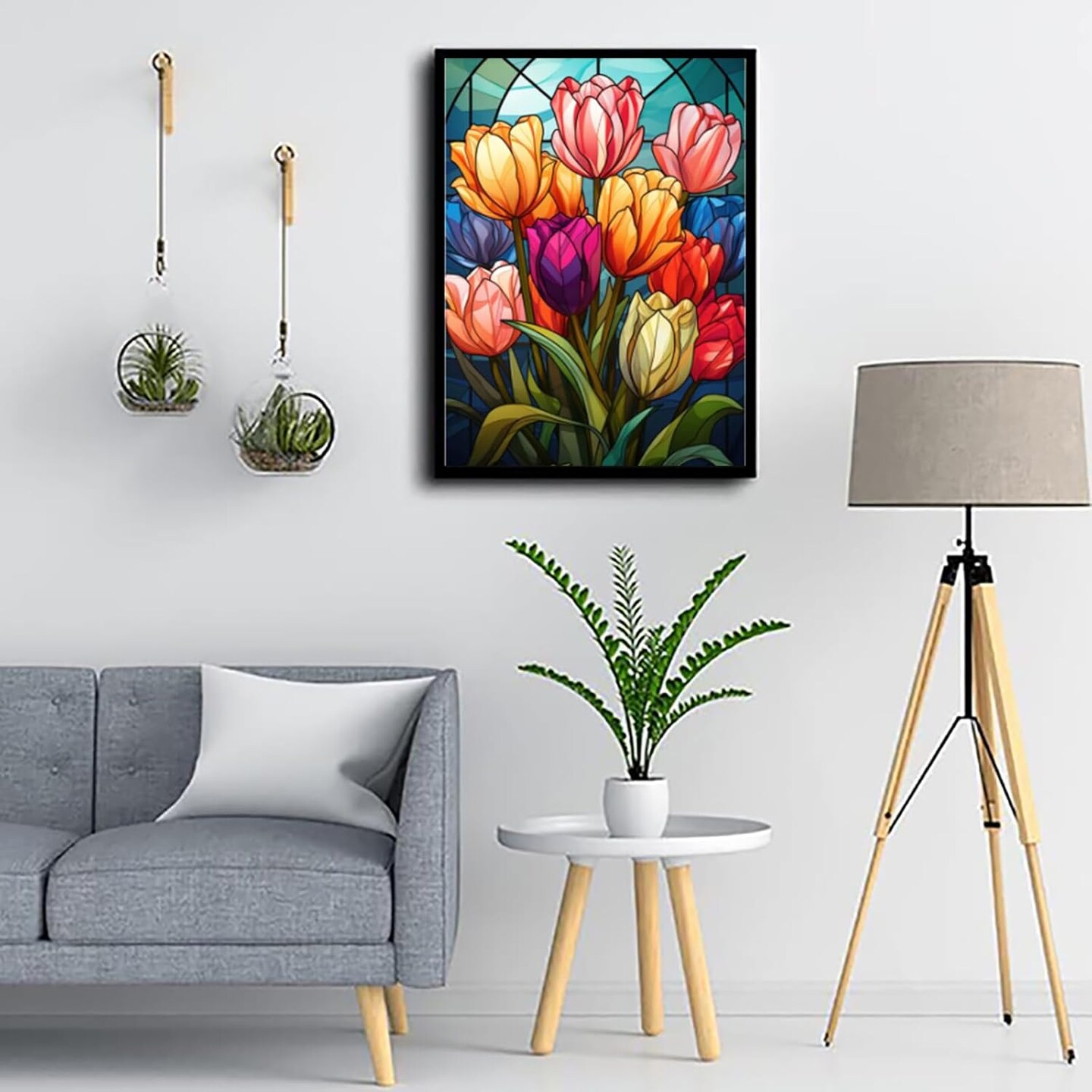 Diamond painting kit for adults featuring a 5D tulip design. Full-drill, gem-style art kit measuring 12×16 inches—perfect for beginners, home wall décor, or as a thoughtful gift.