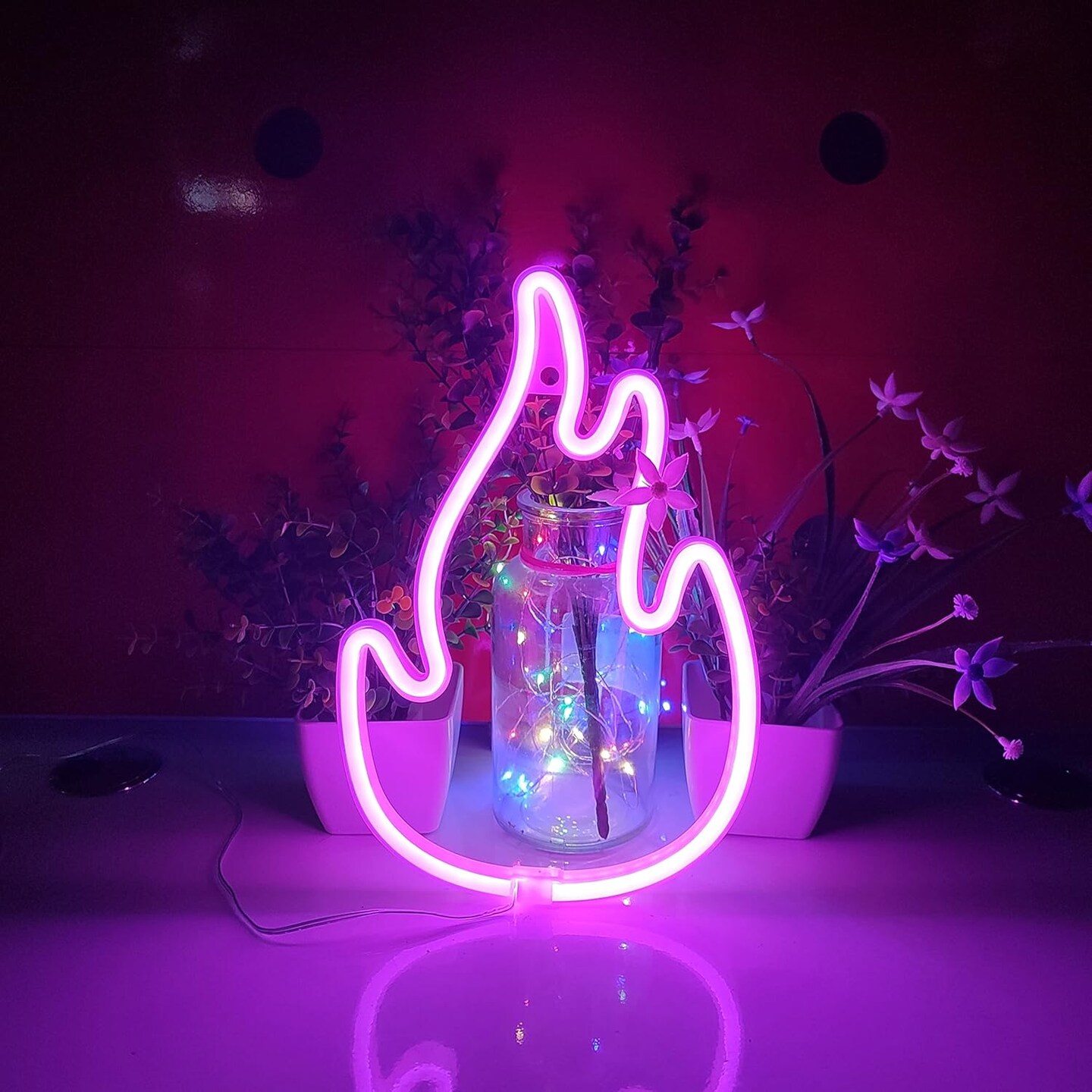 Summer Flame Neon Sign, USB or 3-AA Battery Powered Neon Light, LED Table Decoration, Bedroom Wall Decoration, Birthday Gift, Wedding Supplies Business Gift