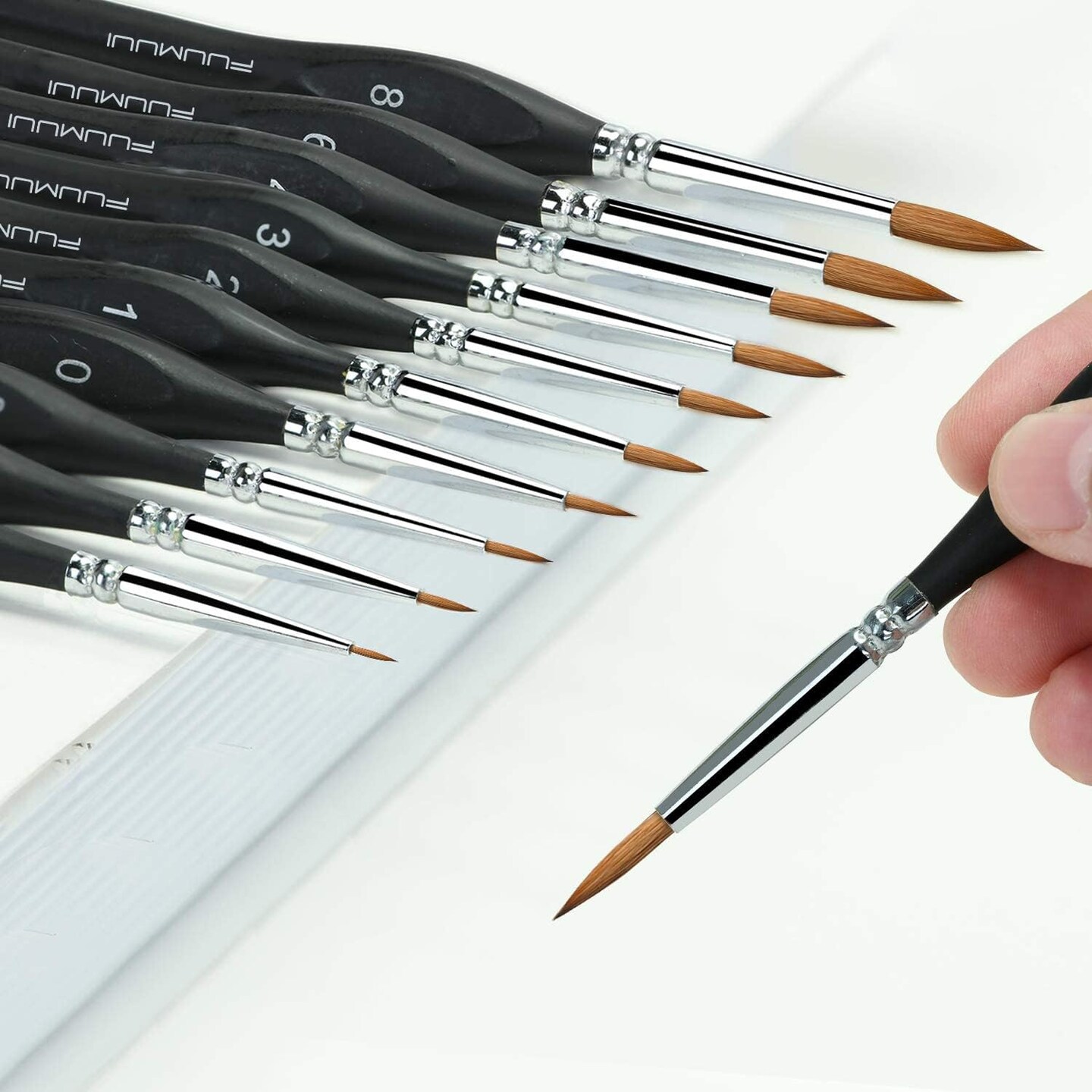 Kolinsky Sable Watercolor Brushes, 10pcs Sable Detail Paint Brush Set Will Keep a Fine Tip Point and Spring for Watercolor Acrylic Gouache, Miniature, Nail Art &#x26; Models