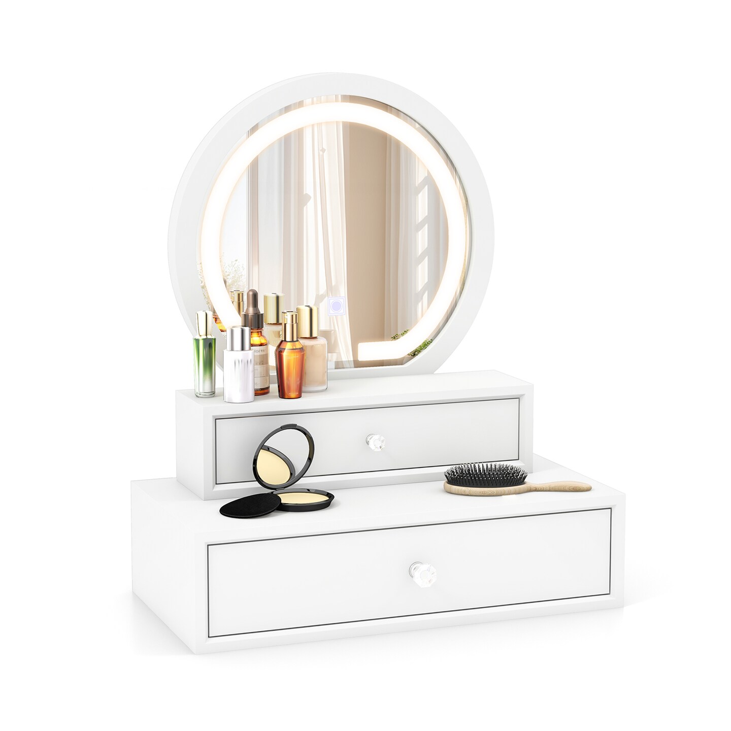 White Vanity Mirror with Storage Space and 3 Modes LED Lights Ideal Gift for Daughters or Friends