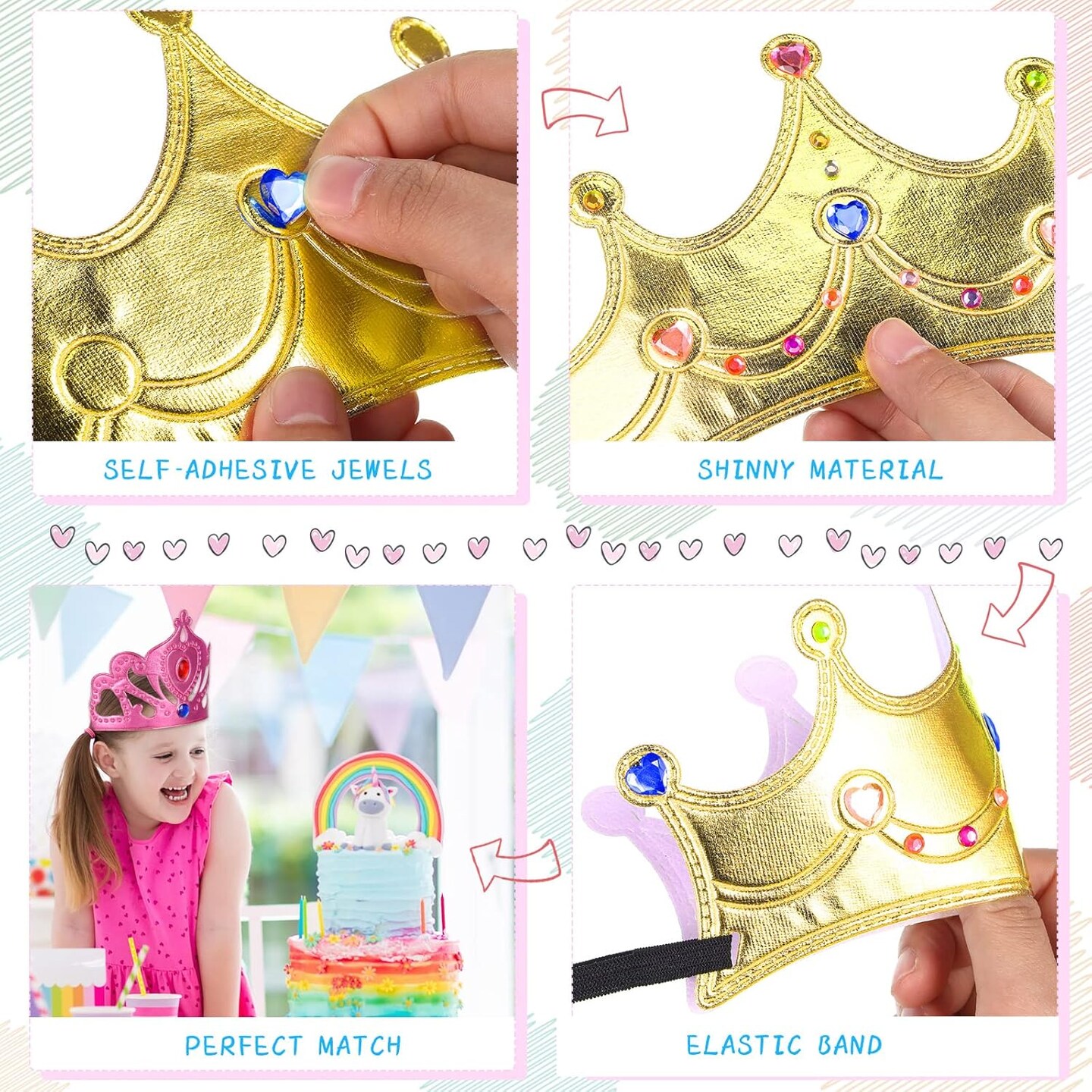 22 Pcs DIY Crowns Set Include 12 Pcs Foam Princess Crowns and 10 Pcs Crystal Diamond Sticker for Kids